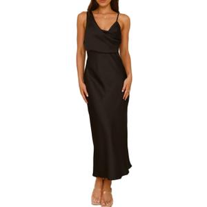 Women's Sexy Sleeveless V Neck Asymmetrical Bodycon Cocktail Party Dress Black Size M