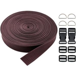 3/4 Inch Webbing Straps-Coffee Polypropylene Webbing Straps with Buckles, 15 Yards for Backpacks,Bags, Pool Solar Covers, Pet Collars, Sewing, Luggage, Outdoor & Indoor Gear, DIY Crafting (Brown)
