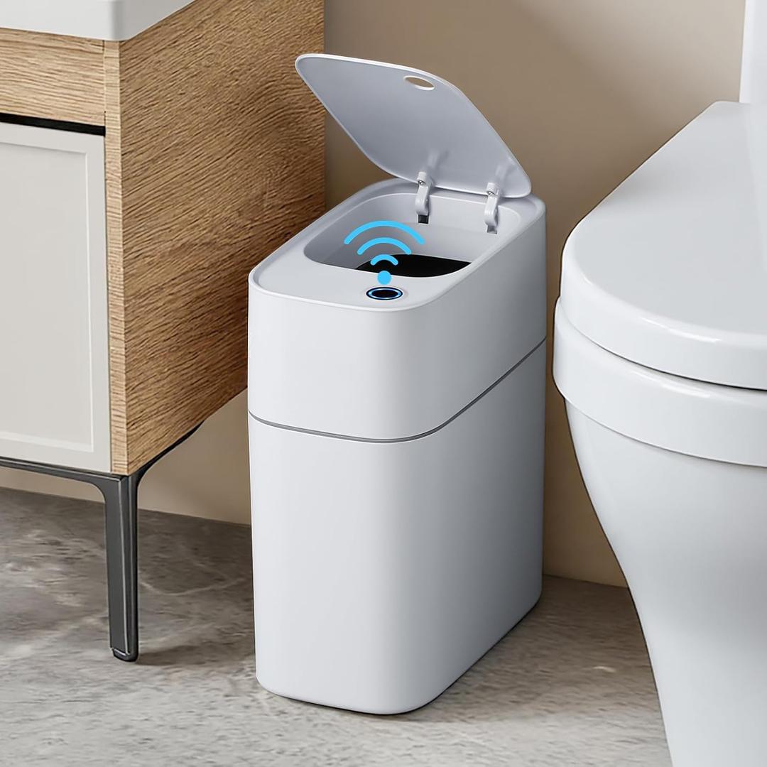 Automatic Bathroom Trash Can,3.5 Gallon Touchless Garbage Can with Trash Bag Auto-adsorption Technology,Slim Motion Sensor Waterproof Trash Bins for Bedroom Office Kitchen Toilet