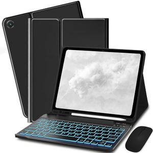Bxomteng Keyboard Case for Samsung Galaxy Tab A11+ Plus 2025 / A9+ Plus 2023 11 inch  7 Colors Backlit Keyboard Cover and Mouse (Black)