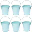 TAKMA Small Metal Buckets with Handle, 6 Pack 4.3 Inch Colored Galvanized Bucket for Kids,Classroom,Crafts,and Party Favors (Green Blue, 4.3" Top)