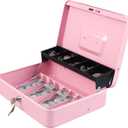Xydled Cash Box with Money Tray and Key Lock,Tiered, Cantilever Design,4 Bill / 5 Coin Slots,11.8" x 9.5" x 3.5",Pink