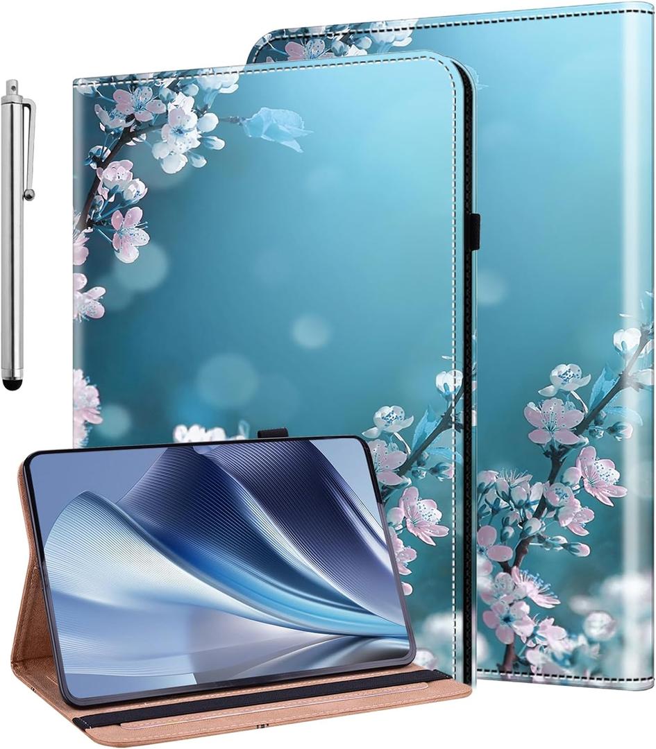 Case for Samsung Galaxy Tab A 8.0 Inch 2019 SM-T290/SM-T295 No S Pen, Stylus Holder Flip Wallet Leather Shockproof Cover, Plum Blossom