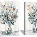 Hardy Gallery Floral Canvas Wall Art Prints: Abstract Blossom Flower Bouquet in Glass Bottle Picture Print on Canvas Small Size for Dining Room (12'' x 16'' x 2 Panels)