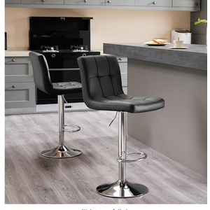 Sweetcrispy Bar Stools Set of 2, Armless PU Leather Adjustable Swivel Barstools, Hydraulic Kitchen Counter Height Thickened Seat Cushion Square Island Countertop Chairs with Back, Black