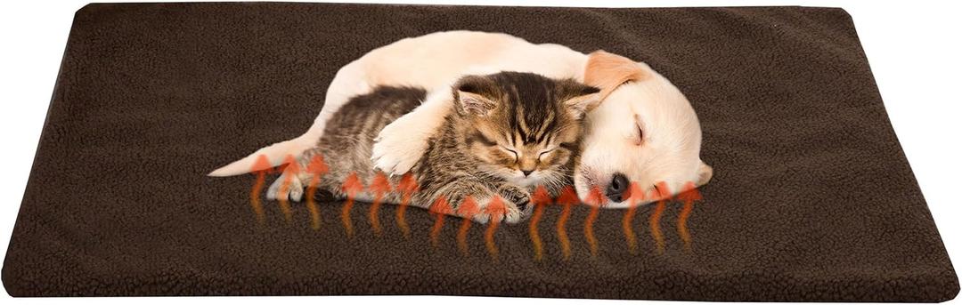 Self Warming Cat Mat - 36x24in Thermal Dog Crate Pad with Removable Washable Sherpa Cover and Reflective Insulation Layer for Self Heating - Pet Supplies for Medium Dogs and Cats by PETMAKER (Brown)
