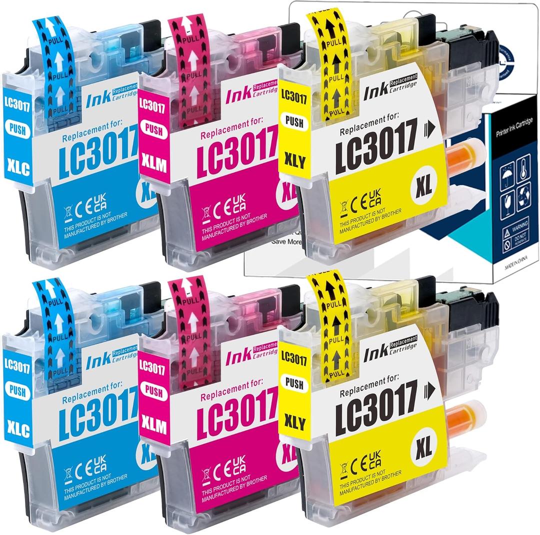 LCL Compatible Ink Cartridge Replacement for Brother LC3017 LC-3017 XL LC30173PK LC3017C LC3017M LC3017Y MFC-J5330DW MFC-J6530DW MFC-J6930DW MFC-J6730DW MFC-J5335DW (6-Pack 2Cyan 2Magenta 1Yellow) (Regular)