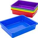 Storex Letter Size Flat Storage Tray Organizer Bin for Classroom, Office and Home, Assorted Colors, 5-Pack (62514E05C)