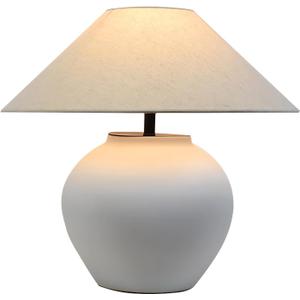Rustic Farmhouse Table Lamps, Black 21.6” Tall Ceramic Table Lamp, Simple Textured Ceramic Lamp Body with White Textured Shade Bedside Table Lamp for Living Room Bedroom Office (White)