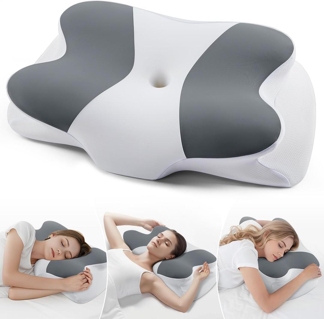 DONAMA Cervical Neck Pillow- Ergonomic Pillows for Pain Relief, Contour Memory Foam Pillow for Side/Back/Stomach Sleepers, CertiPUR-US Certified with Cooling Ice Silk Pillowcase (Dark Grey)