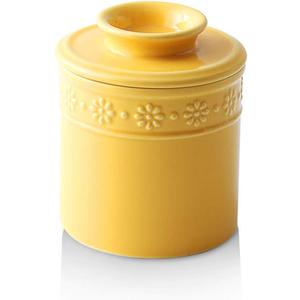 KOOV Ceramic Butter Crock, Butter Keeper for Counter, French Butter Dish Big Capacity (Yellow)