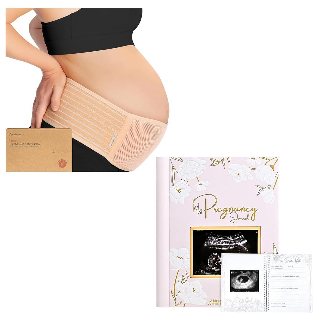 KeaBabies Maternity Belly Band for Pregnancy & 14-Pack Organic Nursing Pads - Soft & Breathable Pregnancy Belly Support Belt - Washable Breast Pads for Breastfeeding - Pelvic Support Band -Nursing Bra