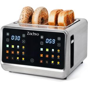 4 Slice Smart Toaster with Touchscreen, 1.5" Extra Wide Slots for Bagels & Thick Bread, Dual Independent Controls, 6 Bread Settings, Defrost, Reheat, Easy Clean, Stainless Steel, for Family Breakfast