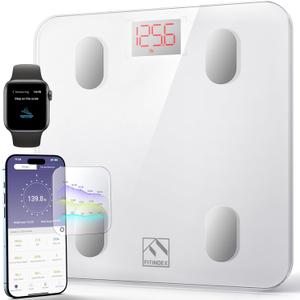 FITINDEX Smart Scale for Body Weight, FSA&HSA Eligible, Scale with BMI, Body Fat, Muscle Mass, Bluetooth,13 Body Composition Analyzer, Sync APP, Digital Bathroom, 400lb, White (10.2 inches)