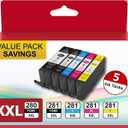 High Yield 280XXL 281XXL Ink Cartridges Replacement for Canon Printers  5-Pack with Upgraded Chip, Crisp Text & Vivid Colors Works with Canon PIXMA TR8620a, TR8520, TS9520, TS9521C, and More