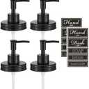 Regular Mouth Plastic Mason Jar Soap Dispenser Pumps and Lids- Rust-Proof Mason Jar Accessories Rustic Farmhouse Kitchen Counter Top Bathroom Decor and Organization - 4 Pack