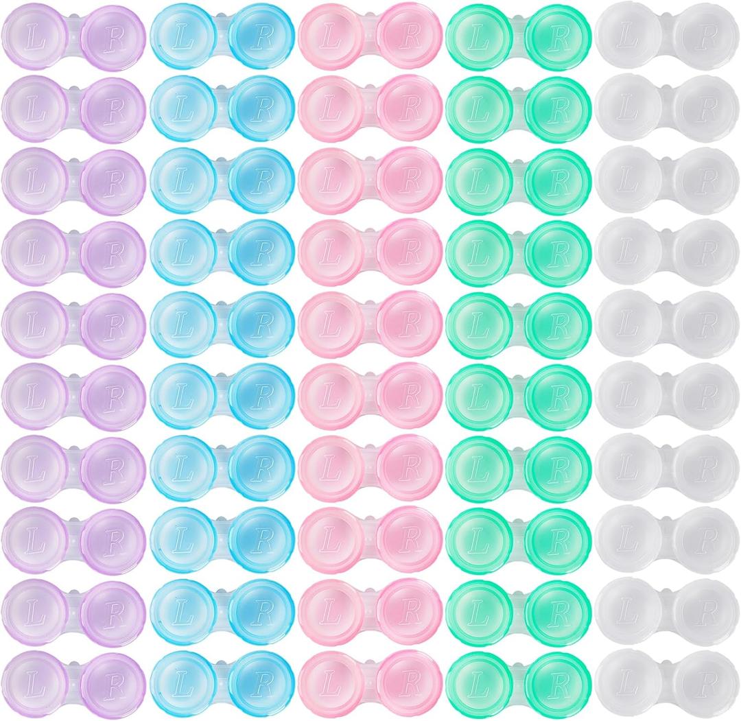 50 Pack Contact Lens Cases, Transparent Contact Cases Bulk in 5 colors, Cute Contact Lenses Case Leak-proof, Eye Contact Case for Home and Travel