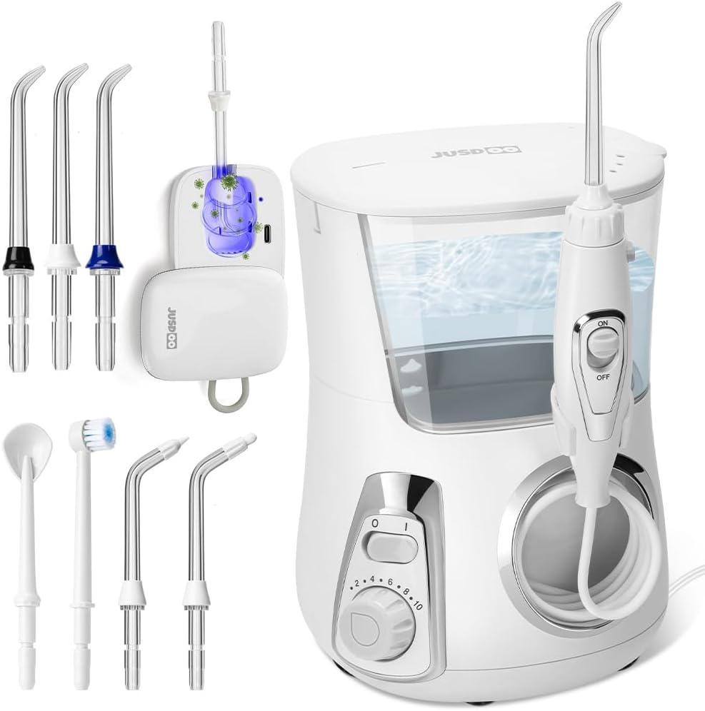 Water Flosser for Teeth and Braces, 800ML Dental Oral Irrigator with 10 Pressure Levels, 7 Jet Tips, Toothbrush & Nozzle Cleaning Case, Family Oral Care