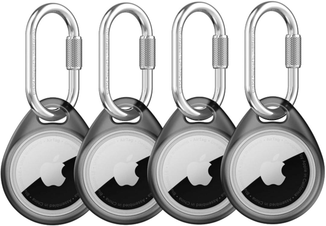 UNBREAKcable Holder for Apple AirTag -4-Pack[Easy to Install] [All-Round Protection][Anti-Scratch] Heavy-Duty 304 Stainless Steel Keychain with Durable TPU Case for Backpacks/Pets/Luggage (Translucent Black)