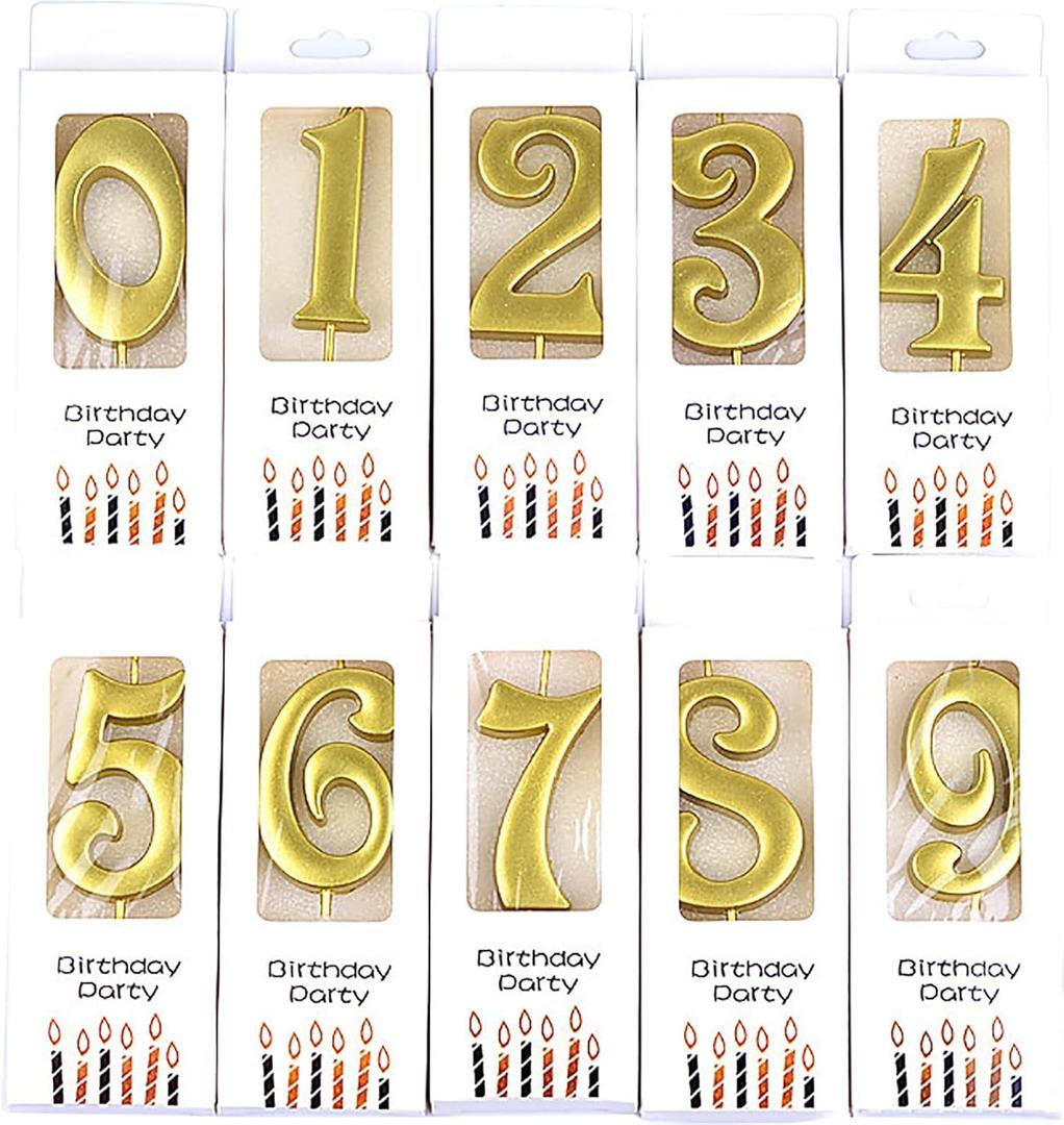10-Pieces Numeral Birthday Candles, Birthday Digital Candle Baking Dessert Cake Party Romantic Atmosphere Decoration Number 0-9 Cake Top Decoration for Birthdays Wedding Anniversaries Parties