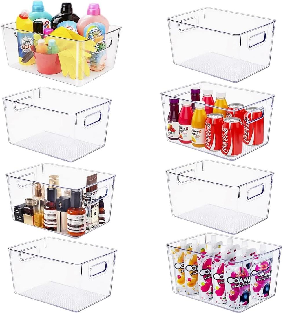 SKTEET Set of 8 Large Clear Plastic Storage Bins (8L), Storage Containers for Pantry Organization and Kitchen Storage Bins,Home Edit and Cabinet Organizers