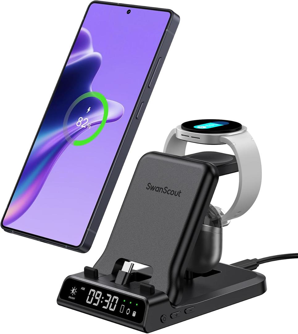 25W USB C Fast Charging Station for Samsung, SwanScout 701S, Foldable 3 in 1 Charging Dock Stand for Galaxy S25/S24/Z Flip 7/Fold 7/A56/A36/USB C Buds, Charger for Samsung Galaxy Watch Ultra/8/7/6/5