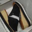 GOUPSKY Black Platform Sandals Raffia Wedge Mules for Women Round Open Toe Slip On Sandals Espadrilles Womens Slides Shoes for Vacation Summer Beach Casual Size 8, 5