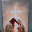 Jesus Praying With Woman Canvas Wall Art Jesus Girl Painting Pictures Wall Decor Christian Radiance Of The Cross Poster Prints for Living Room Bedroom Church Home Decorations 16x24 in Ready to Hang