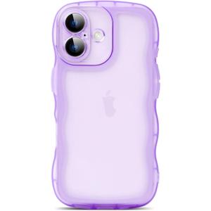 SKYLMW Compatible with iPhone 16 Case 6.1" 2024, Cute Kawaii Curly Wave Frame Shape Soft Silicone Shockproof Protective Phone Cover for Women Girls, Clear/Purple