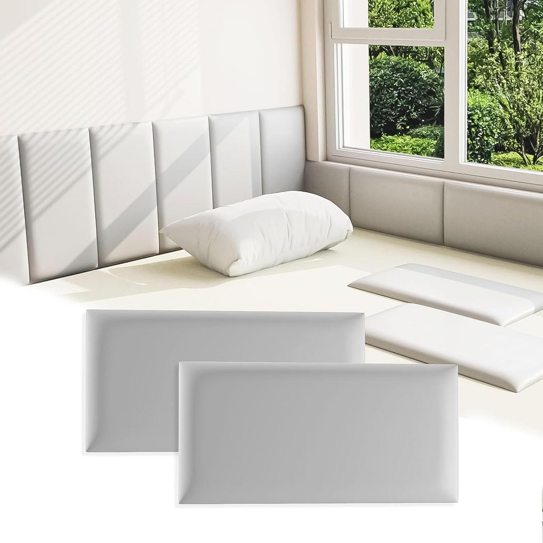 3D Anti-Collision Wall Padding for Kids, Grey Peel and Stick Headboard Pack of 6 Panels Sized 7.8" x 15.7", Self-Adhesive Panels for Bedroom/Living Room Upholstered Wall