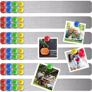 6 Pcs 15" x 2" Magnetic Display Board Souvenir Bulletin Board Strip Set with 48 Pcs Colorful Magnet for Office Home Wall Display Notes, Photos(Silver)