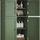 TEENFON Bathroom Floor Storage Cabinet, Freestanding Bathroom Cabinet with 4 Doors & 2 Adjustable Shelves, Cupboard, Floor Cabinets for Living Room, Entryway, Office, Forest Green