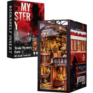 Fsolis Book Nook Kit, DIY Miniature Room House Kit for Adult Decorative Bookend Bookshelf Bookcase Nook Decor Gifts for Women Teens and Book Lovers(Train Mystery Case)