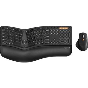ProtoArc Ergonomic Wireless Keyboard Mouse, EKM01 Plus Full Size Ergo Bluetooth Keyboard Mouse Combo, Split Design, Wrist Rest, Multi-Device, Rechargeable, for Windows/Mac OS - Black