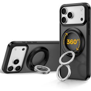 SYNCWIRE for MagSafe Phone Grip, 360° Rotation Magnetic Cell Phone Grip Magnetic Ring Holder Kickstand Mag Safe Ring Stand Compatible with iPhone 17 16 15 14 13 12 Pro Max MagSafe Accessories Android (Black)