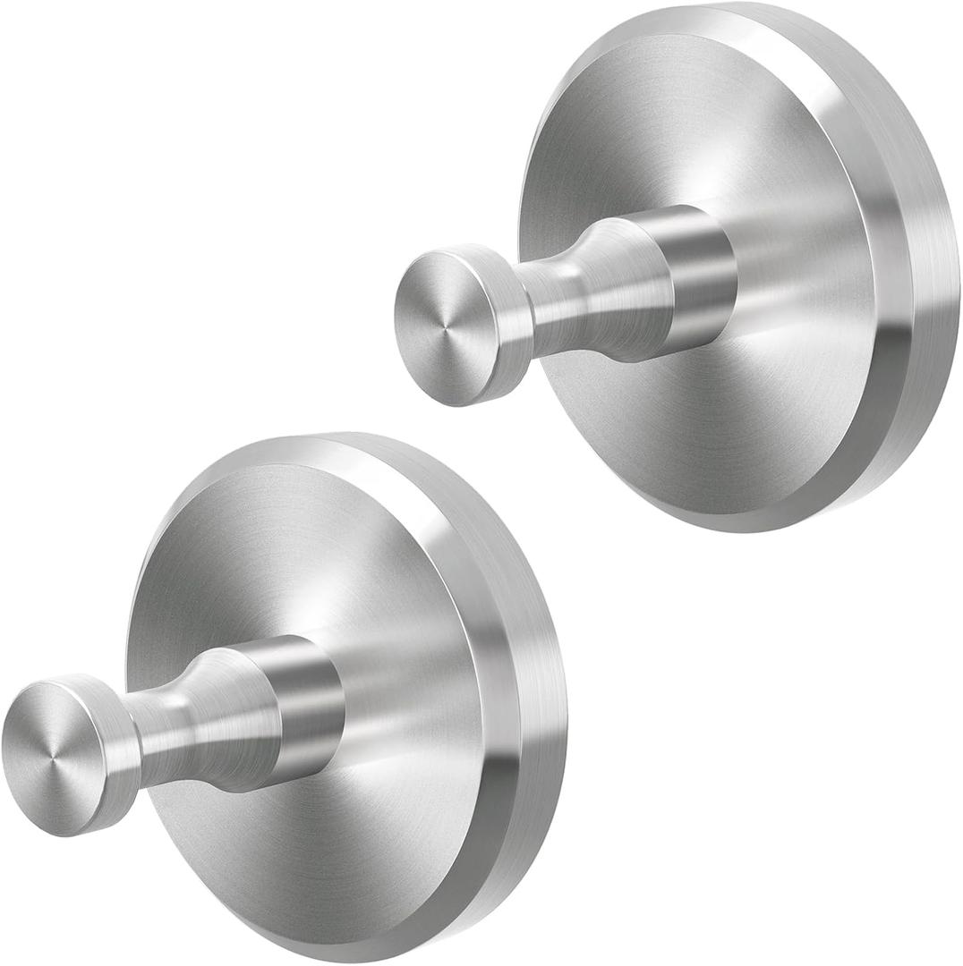 JUYSON Suction Cup Hooks, Shower Suction Hooks for Windows, Glass, Mirror, Tile, Bathroom Towel Hook for Hanging, Loofah, Robe, Brushed Nickel, 2 Pack