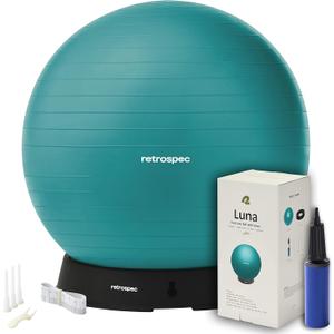 Retrospec Luna Exercise Ball, Base & Pump/Ball & Pump with Anti-Burst Material - Fitness Gym Swiss Ball - Perfect for Balance, Stability, Yoga, Pilates, Pregnancy & Birthing (75cm, Turquoise)