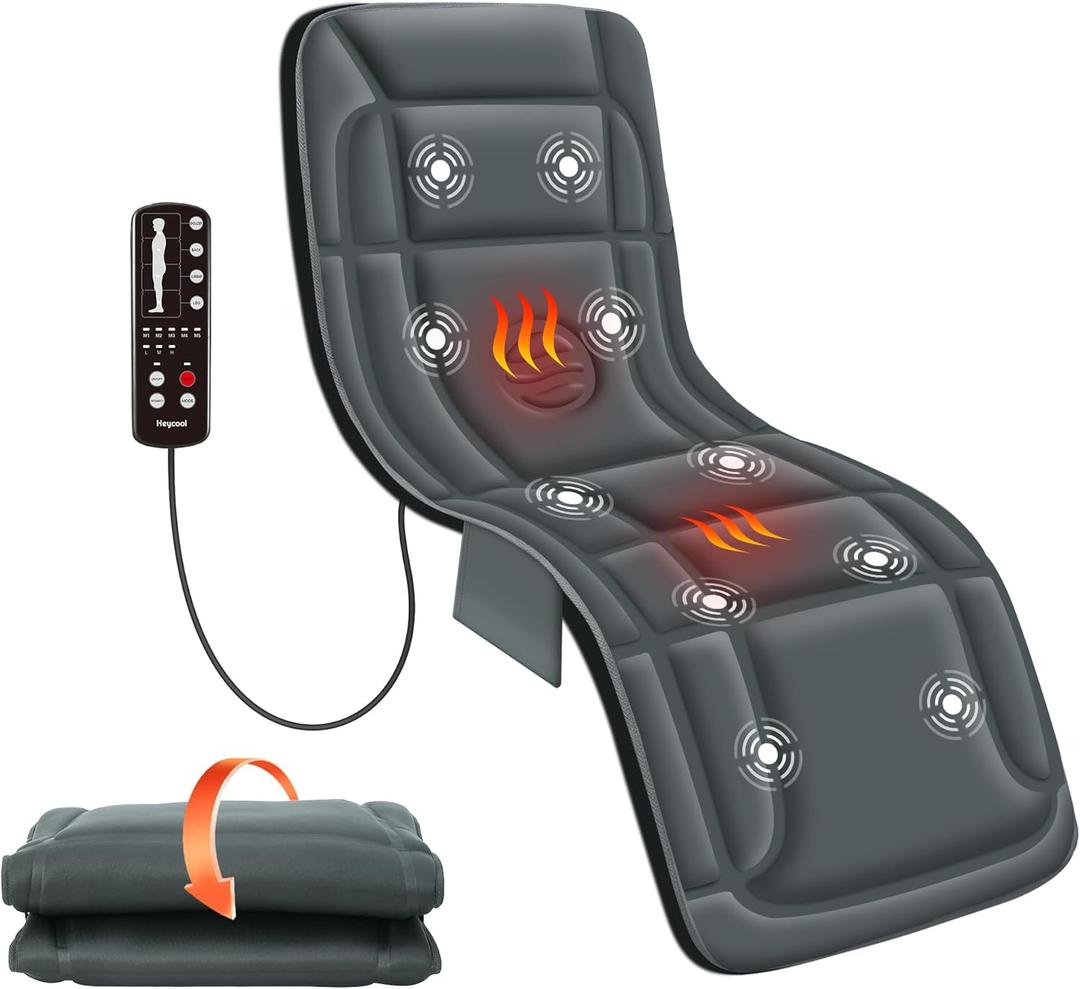 Full Body Massage Mat with Heat, Vibration Back Massage Pad for Chair, Bed, Sofa, Back Massager, Massage Chair Pad, 10 Vibration Motors& 2 Heating Levels (Grey)
