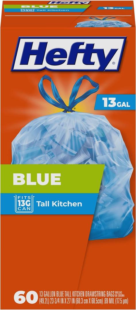 Hefty Blue Trash Bags, Blue, 13 Gallon, 60 Count (60 Count (Pack of 1))