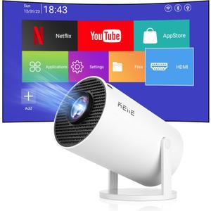2025 Upgraded HY300 PRO+ Mini Portable Projector,Smart Projector with Android 11.0, 200 ANSI Lumens, Short Focus, WiFi6 + BT5.0, Support 4K 1080P Decoding, for Outdoor Camping,Home Theater