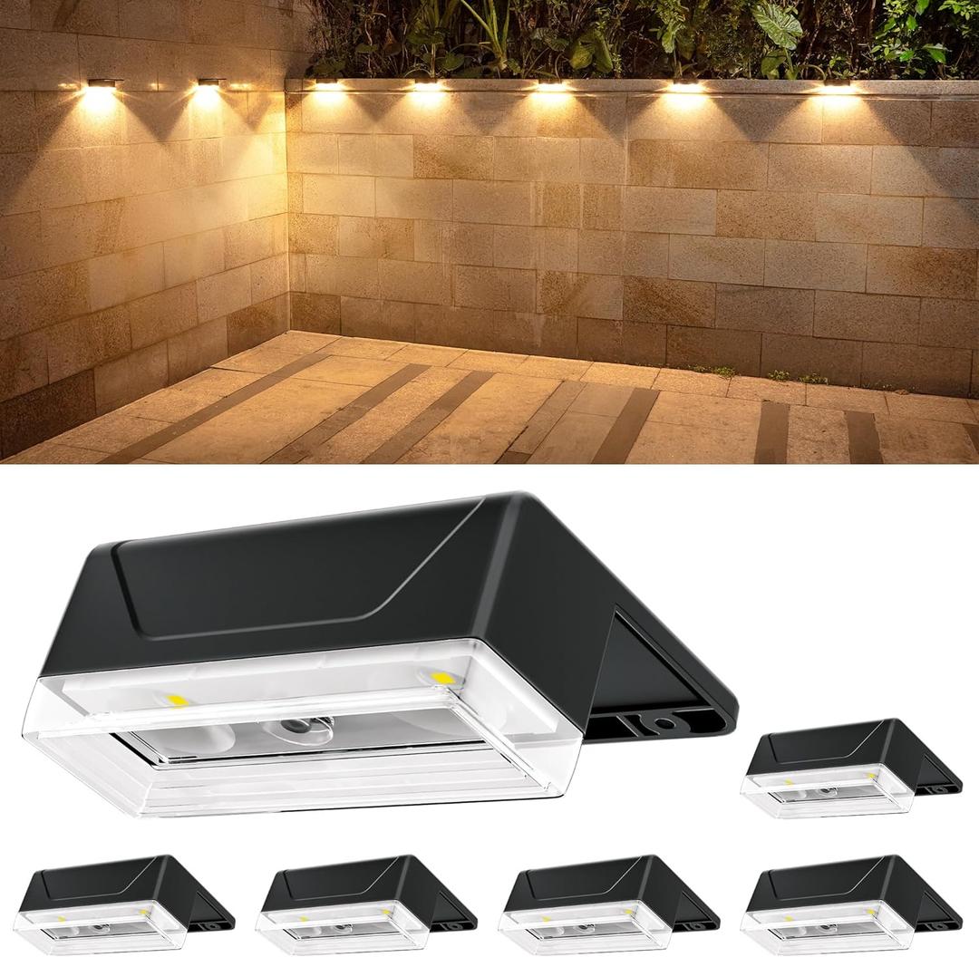 Ellasay Solar Fence Lights Outdoor: IP65 Waterproof RGB Solar Powered with 8 Lighting Modes - Wall Decor for Garden Patio Backyard Balcony Porch 6 Pack