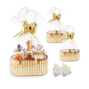 QTRQTR 2 Set Baskets for Gifts Empty Gift Basket with Handle Large Foldable Woven Bamboo Empty Gift Baskets To Fill for Christmas Valentine's Day Birthday Party Housewarming