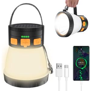 LED Camping Lantern, 1500 Lumens Camping Lantern Rechargeable with Solar Panel Charging, Waterproof, 8 Light Modes, 7500mAh Power Bank, Camping Flashlight for Hurricane Emergency, Hiking, Outdoor (Orange&Black)