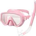 Snorkeling Gear for Adults, Dry-Top Snorkel Set Scuba Diving mask, 180°Panoramic Wide View Professional Snorkeling Gear Breathing Freely Snorkel Mask, Pink