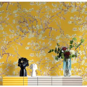 Blooming Wall Van Gogh Almond Blossom Yellow Wallpaper Featuring Vintage Floral Wallpaper Wallcovering for Elegant Artistic Mural in Bedroom and Living Room Decor (Paste Required)