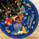 Hanukkah Decorations Tree Skirt, 48inch Xmas Blue Hanukkah Tree Decorations Menorah Dreidel Latkes Pattern Jewish Chanukah Decorations for Jewish Holiday