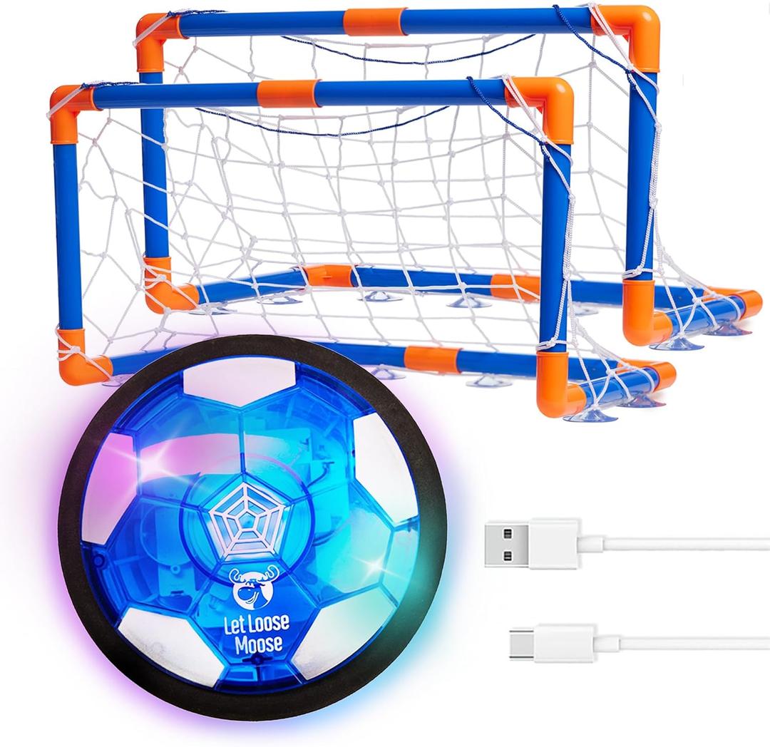 Let Loose Moose Hover Soccer Ball - Boys Birthday Gifts - Indoor Hoover Balls for Kids Age 6, 7, 8, 9, 10, 11, 12 Year Old - Light-Up Toy Game for Kid - 6-8, 8-12 - Rechargeable - with 2 Goals