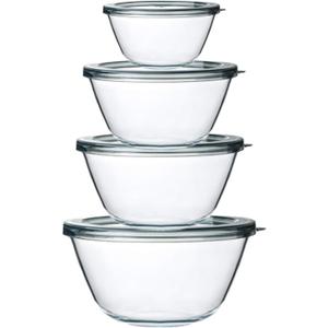 M MCIRCO Glass Mixing Bowls with Lids, 4 Packs Glass Bowl Set, Nesting Bowls for Meal Prep, Food Storage, Bowls For Cooking, Baking, BPA-Free, 0.8/1.7/2.9/4.8 Qt
