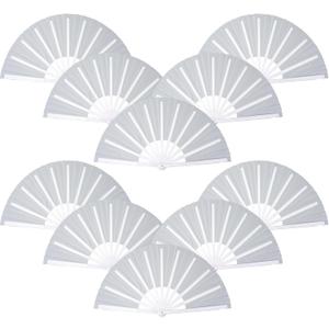 QIRMIZI 10PCS Boots on The Ground Line Dancing Fan - Large Folding Hand Rave Fan for Chinese Kung Fu, Dance, Music Festivals, Carnivals, Weddings, EDM Events, Parties & Decorations, White