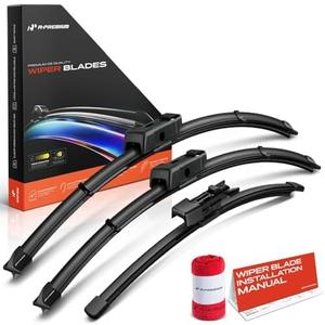 A-Premium Windshield Wiper Blades with Wear Indicator & Towel - Compatible with Volkswagen Tiguan 2018-2024 - Front Rear Wipers Blade Set for 24"/22"/15", TLPN/FR_2V Arm Connector, Pack of 3